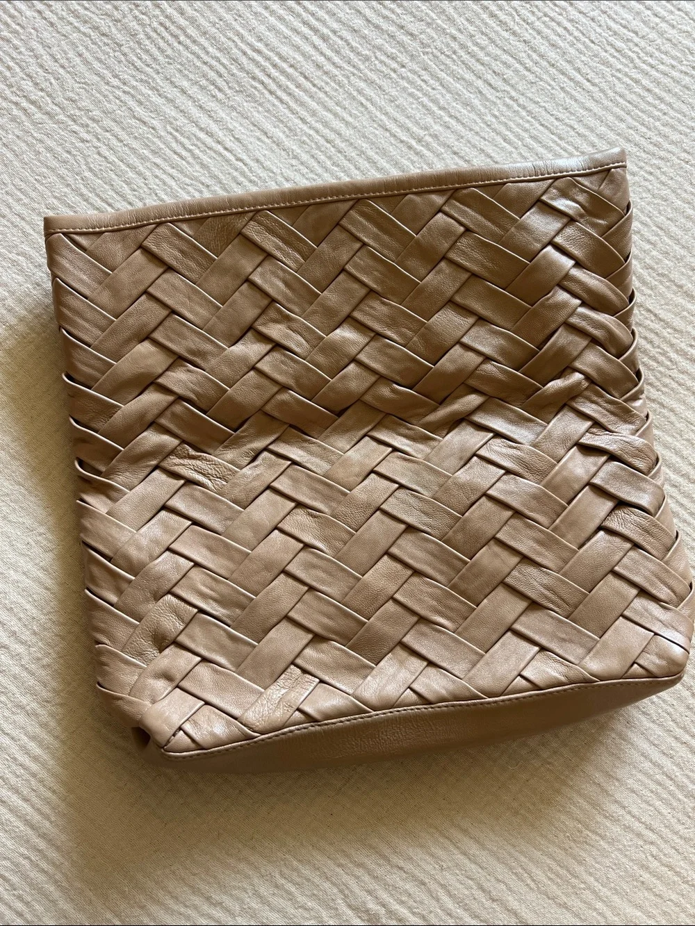 Woven Leather Clutch  - Black & Nude